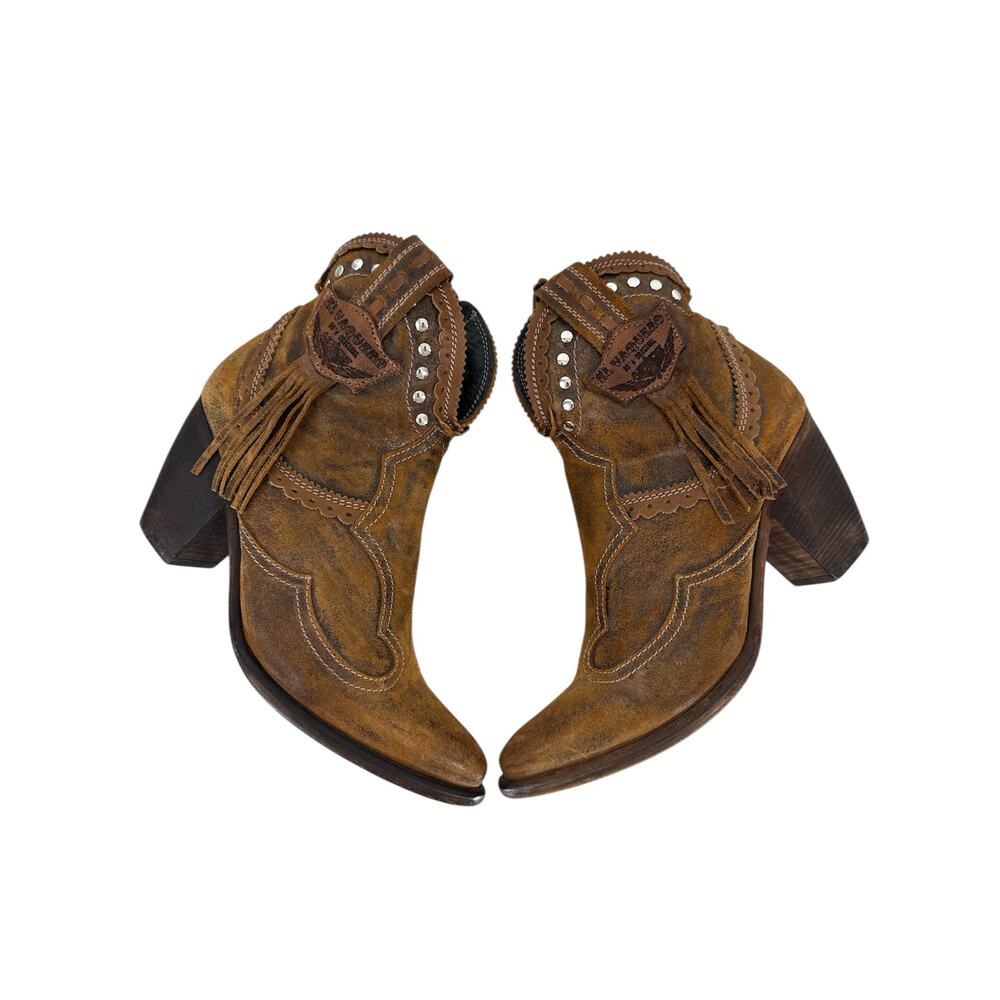 El Vaquero Women’s Pecos Ankle Boots Brown Leather Fringe Studded Size 41 Boho - Picture 5 of 14